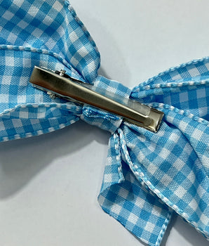 Nantucket Blue Gingham Hair Bow, 4"