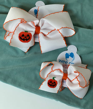 Wee Ones Jack-O-Lantern Embroidery Moonstitch Hair Bow