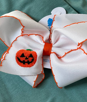 Wee Ones Jack-O-Lantern Embroidery Moonstitch Hair Bow