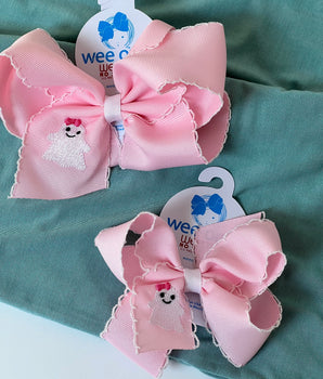 Wee Ones Ghost Embroidery Moonstitch Hair Bow