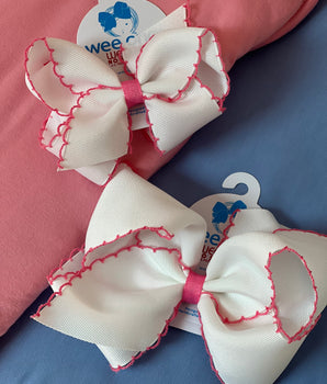 Wee Ones Moonstitch Hair Bows in White & Hot Pink