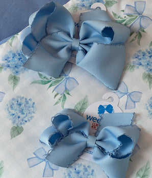 Wee Ones Moonstitch Hair Bows in Nantucket Blue