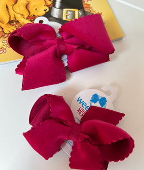 Wee Ones Limited Edition Fall Velvet Bows with Scalloped Edge, New Azalea