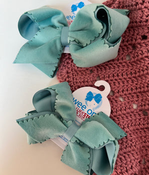 Wee Ones Limited Edition Fall Velvet Bows with Scalloped Edge, Nile Blue