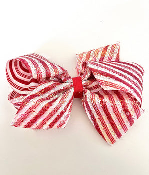 Wee Ones Holiday Stripe Printed Sequin Hair Bow