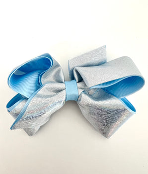 Wee Ones Mirror Dot and Grosgrain Overlay Hair Bow, Blue