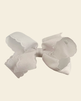 Wee Ones Eyelet Bow with Scalloped Edge in Mansfield White