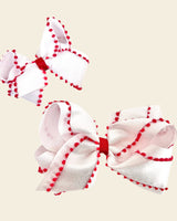 Wee Ones Holiday Style Pom-Pom Edge Grosgrain Overlay Girls Hair Bow