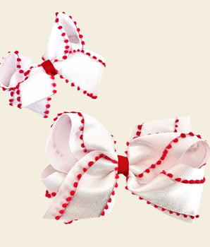 Wee Ones Holiday Style Pom-Pom Edge Grosgrain Overlay Girls Hair Bow