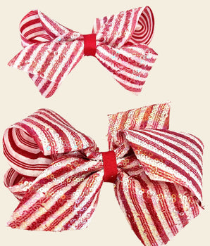 Wee Ones King Holiday Stripe Printed Sequin Hair Bow