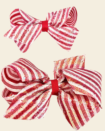 Wee Ones King Holiday Stripe Printed Sequin Hair Bow