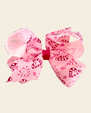 Wee Ones Medium Holiday-themed Pink Candy Cane Printed Grosgrain Hair Bow